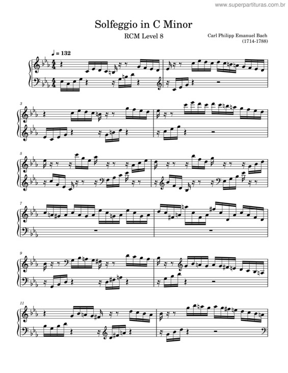 Partitura da música Solfeggio In C Minor, H.220 – Carl Philipp Emanuel Bach [Rcm Level 8]